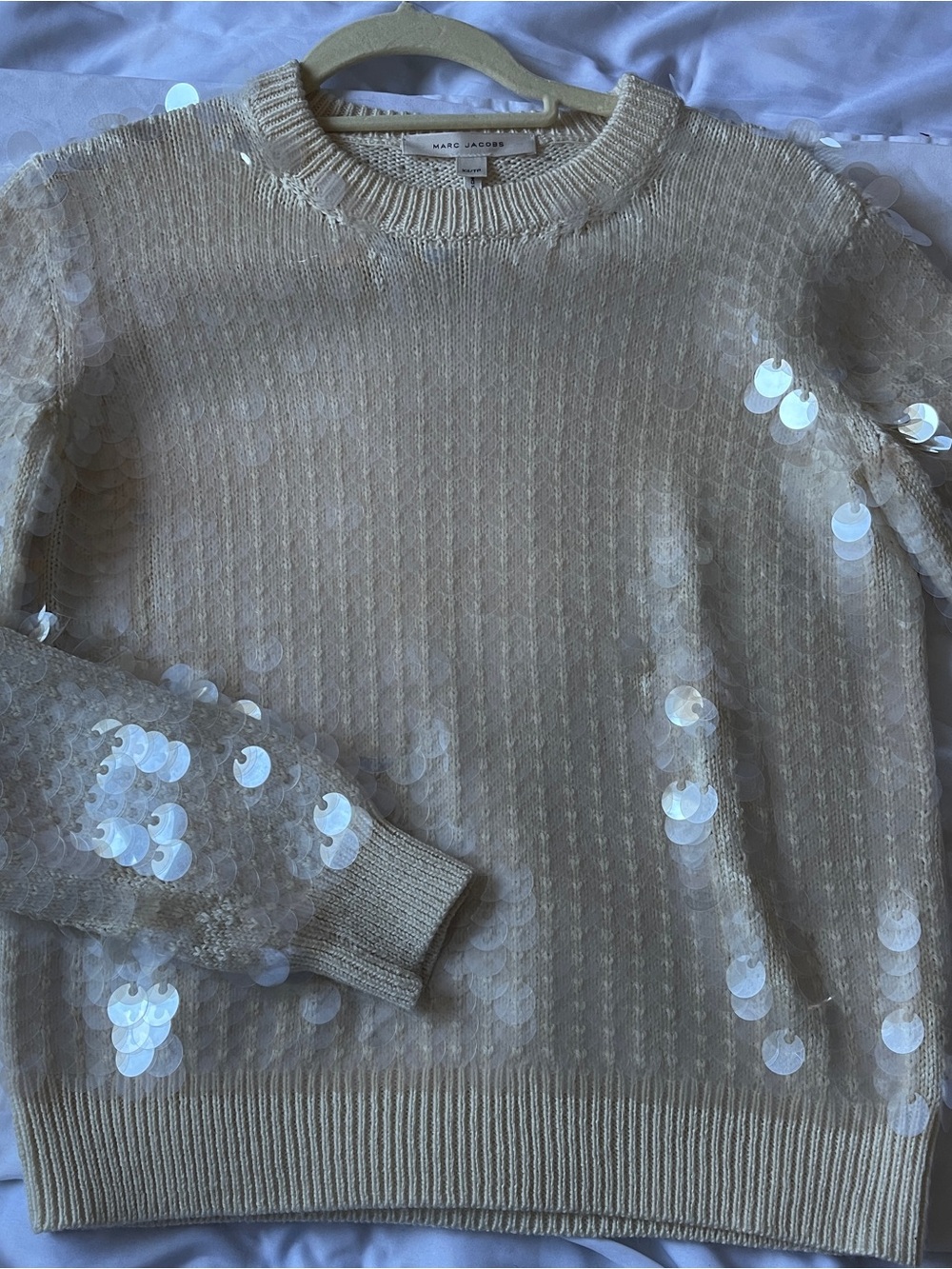 Marc Jacobs Cream Pailette/sequin-Embellished Crewneck Sweater
